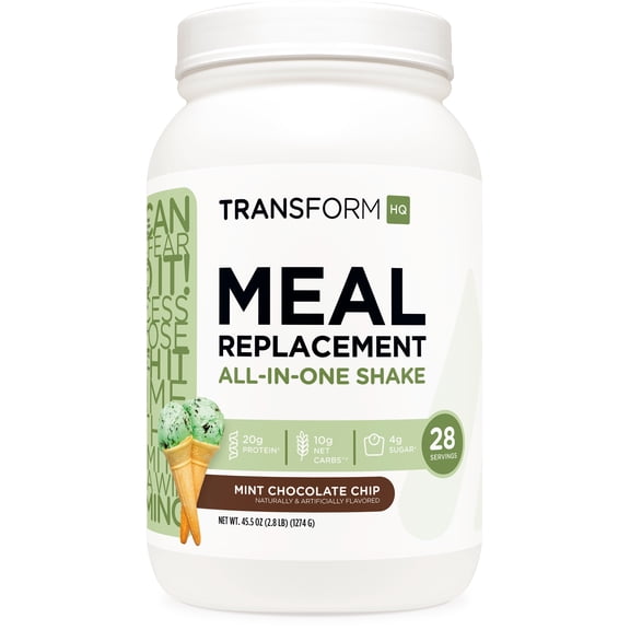 TransformHQ Meal Replacement Shake Powder 28 Servings (Mint Chocolate Chip) (20G Protein per Serving) - Gluten Free, Non-GMO