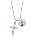 thumbnail image 1 of Delight Jewelry Stainless Steel Numbers 6:24 - Bless and Keep You Engraved Cross - Silvertone Script Initial Disc - T - Charm Necklace, 20"+3", 1 of 4