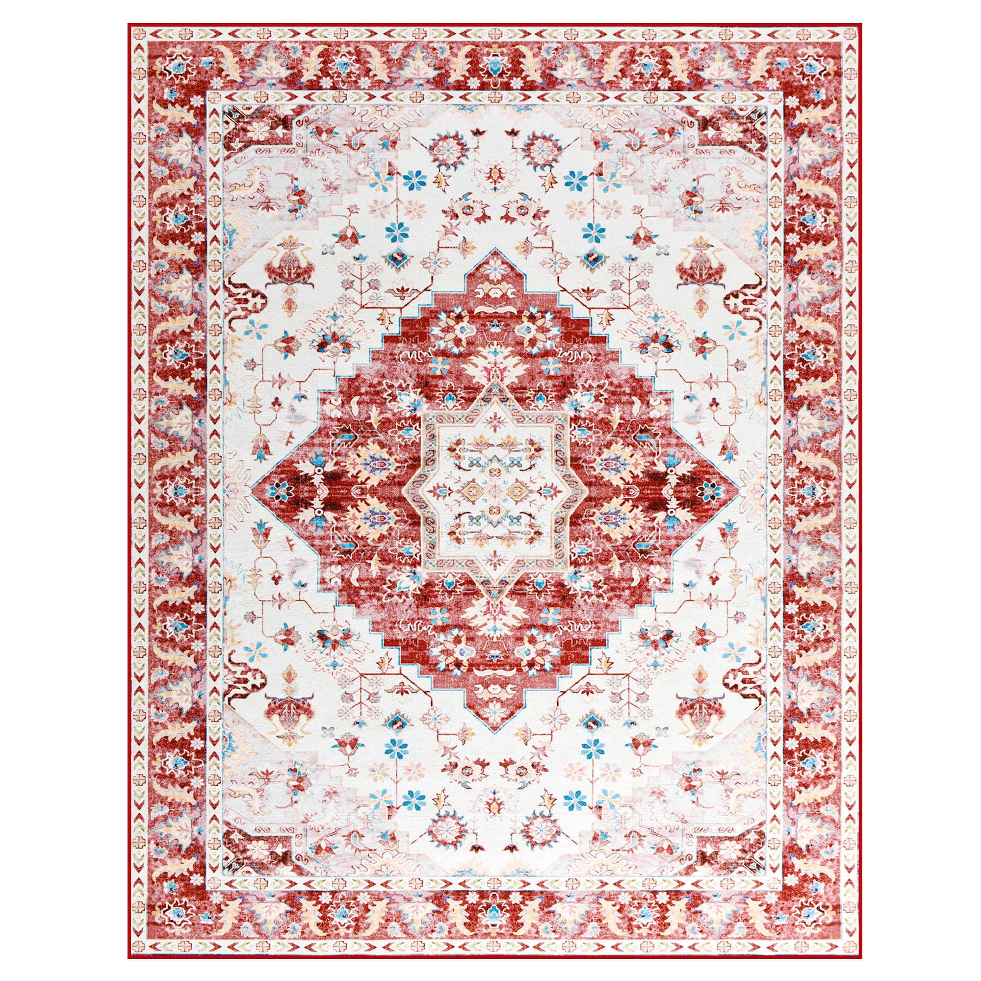 Softlife Ultra-Thin Chenille Vintage Area Rug Non Slip Washable Oriental Tribal Antique Carpet Home Decor Boho Style,6'x9',Red