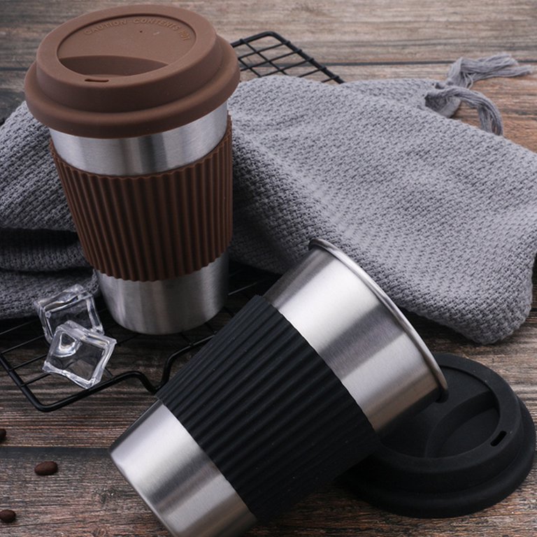 Stainless Steel Coffee Cups with Silicone Lids Non-slip Anti