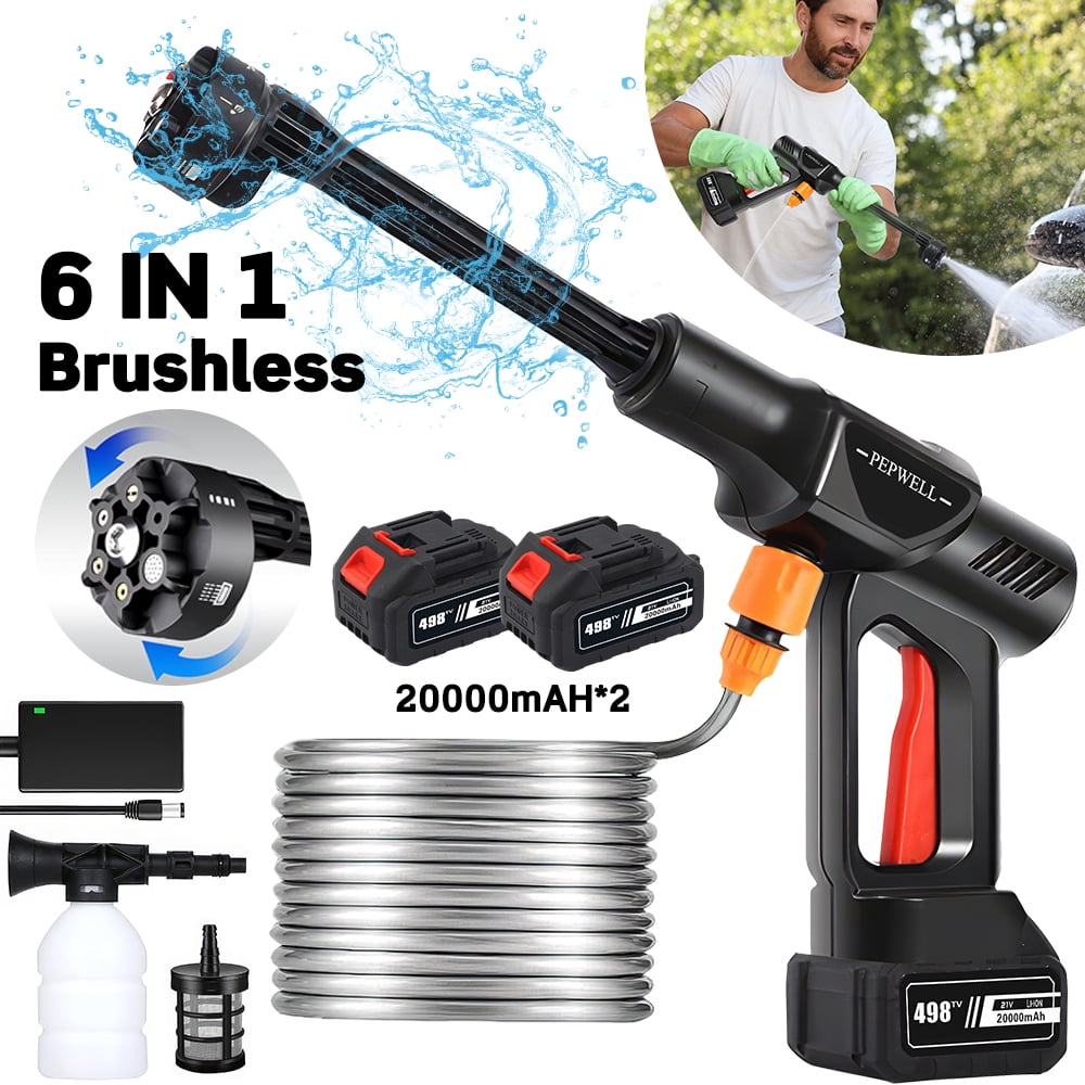 Vtin Portable Cordless Pressure Washer Electric Power Jet Water Wash Cleaner with Rechargeable 6-in-1 Nozzle Compatible with Makita Battery Car Washer Gun