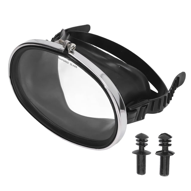 Vobor Lunettes de Plongée Libres HD Verre Trempé PVC Forme Ovale Anti-Buée Lentille Unique pour Pêcheur Noir L