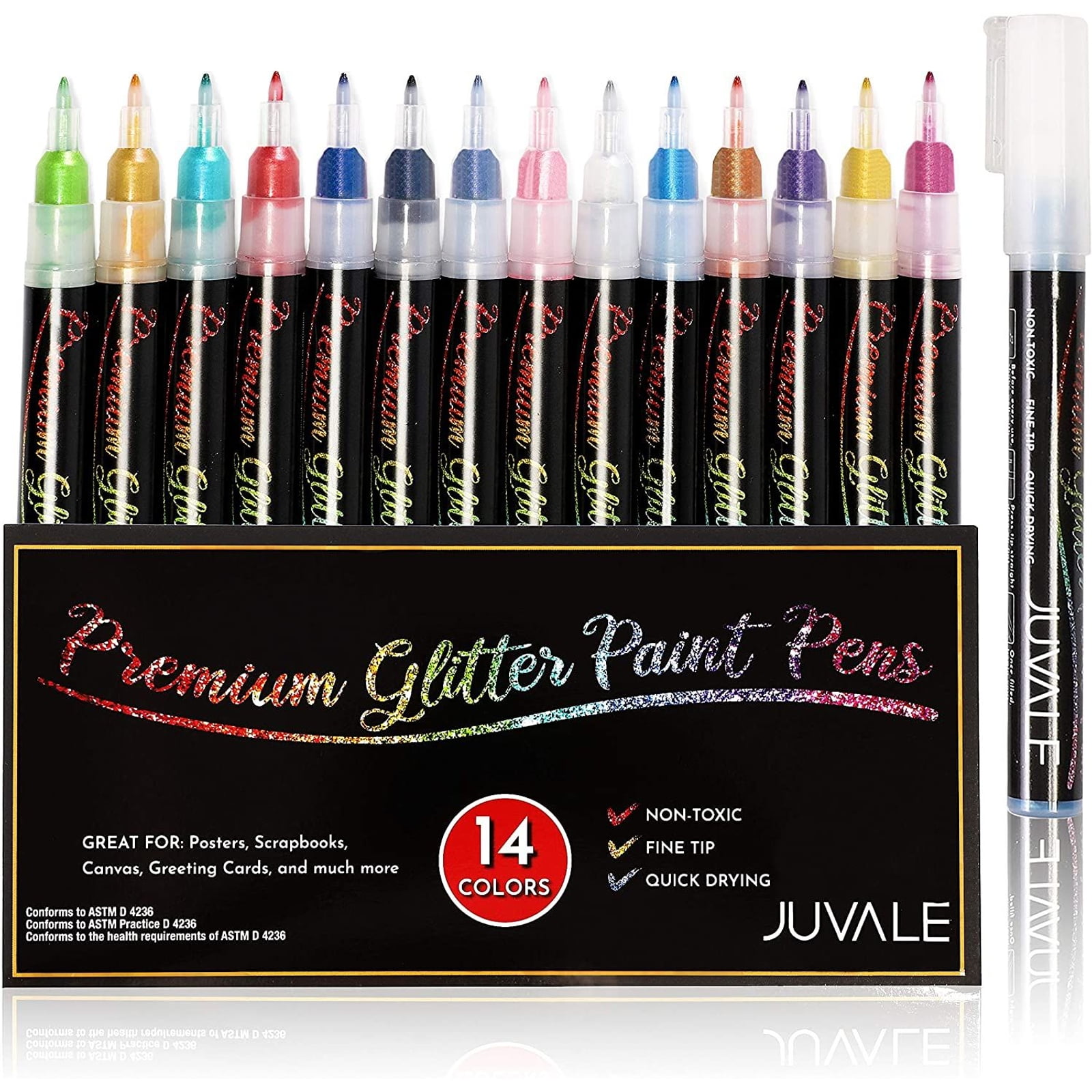 Glitter Paint Pen Set for DIY Crafts 14 Assorted Colors 