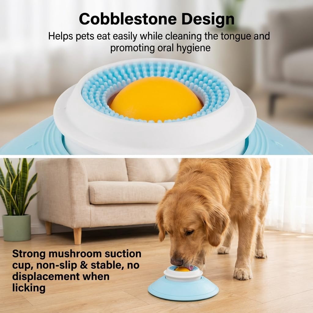 ABCISI Dog Cat Lick Sphere & Slow Feeder, Interactive Licksphere for Dogs Anxiety Relief, Non-Slip Licking Bowl for Liquid Food & Peanut Butter, Food Container for Dog Cats to Healthy Diet, White