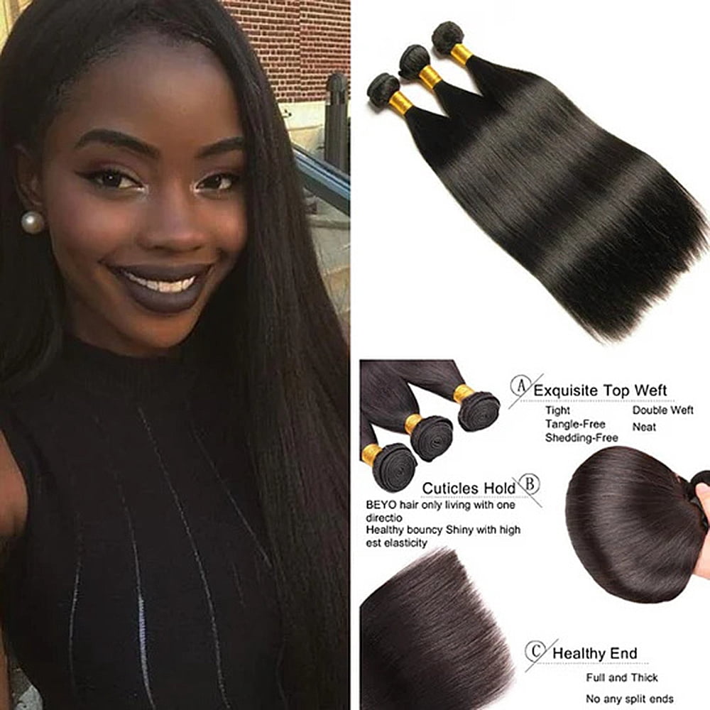 3 Bundles Brazilian Straight Bundles Human Hair 22 24 26 Inch, 100% Unprocessed Virgin Human Hair Extensions, Natural Black