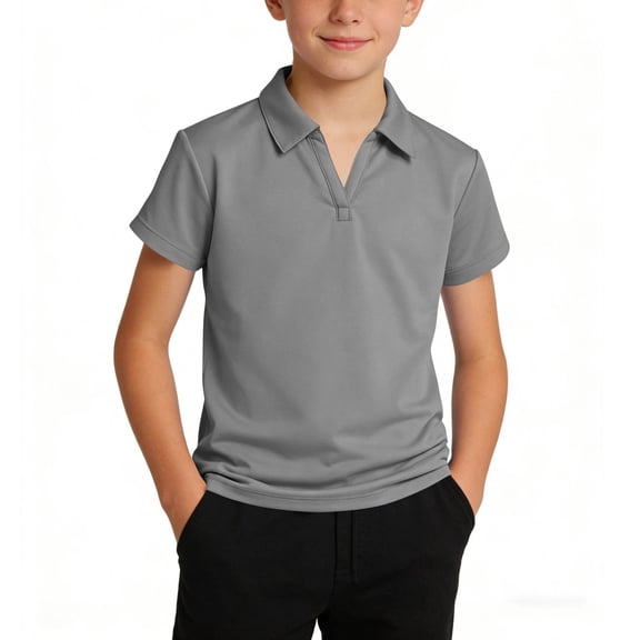 Lutiedan Boys Shirts Kids Short Sleeve V Neck Blouse Comfortable Stylish Solid Summer Basic Tee Tops on Holiday kids 5-15 Years