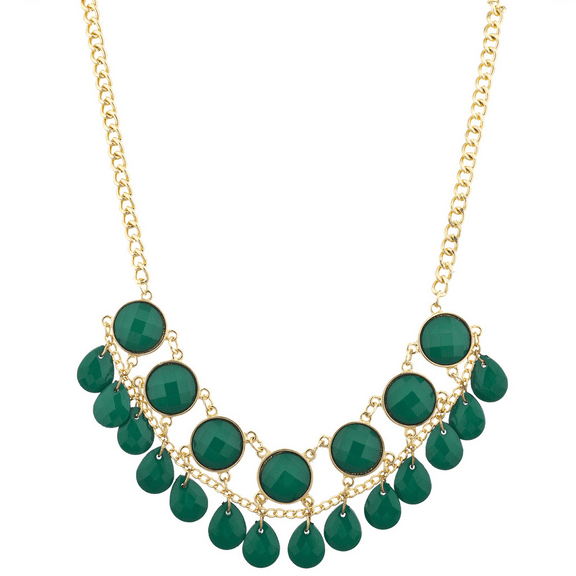 Lux Accessories Gold Tone And Green Cirlcle Teardrop Stone Statement Necklace