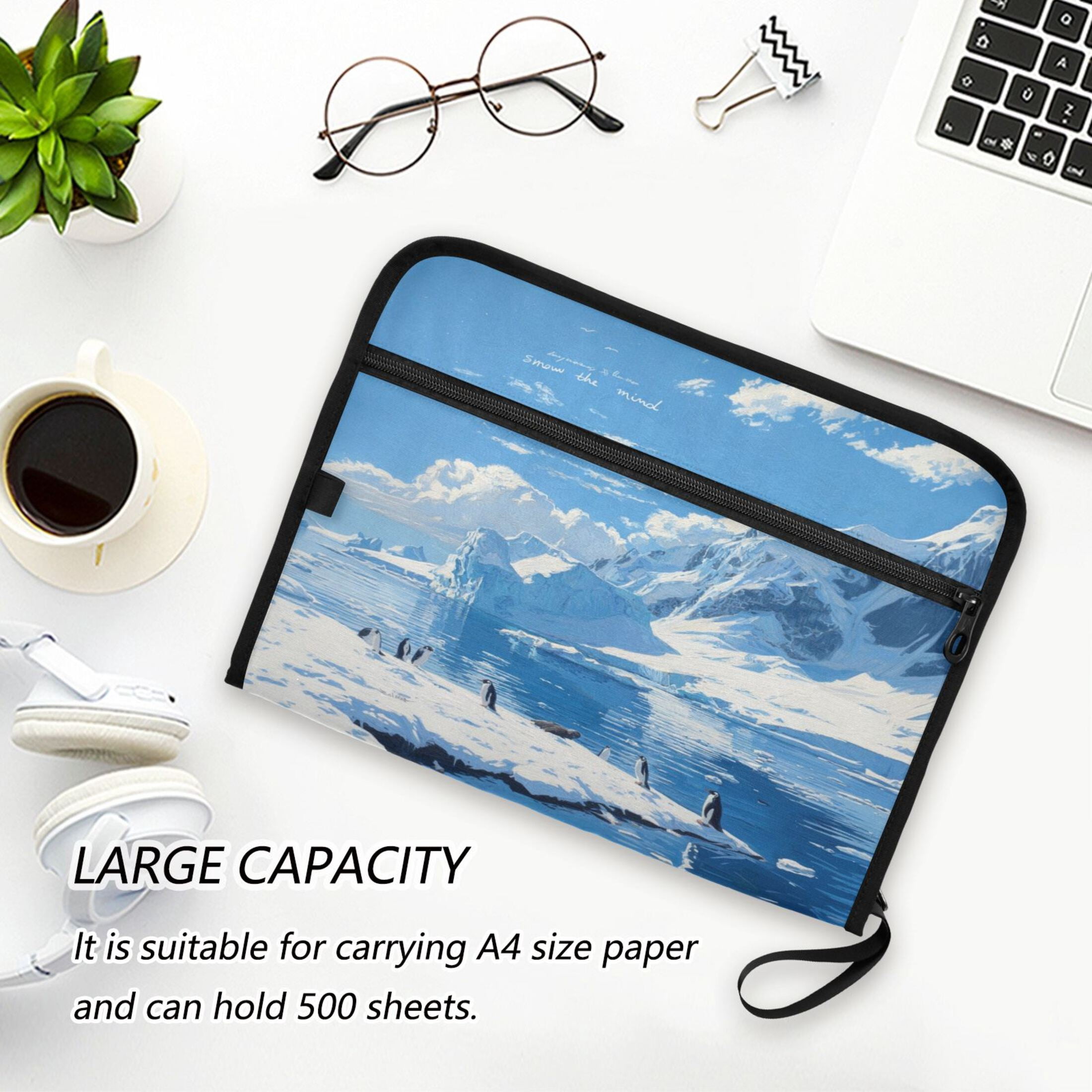 13-Pocket Expanding File Folder—Nylon Accordion File Organizer with Handwritten Labels, Antarctica Pattern