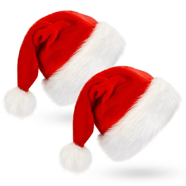 2 gorros navideños Gorro de Papá Noel, gorro navideño para adultos y niños, gorros navideños unisex de terciopelo cómodos, piel clásica extra gruesa para regalos de Nochebuena N