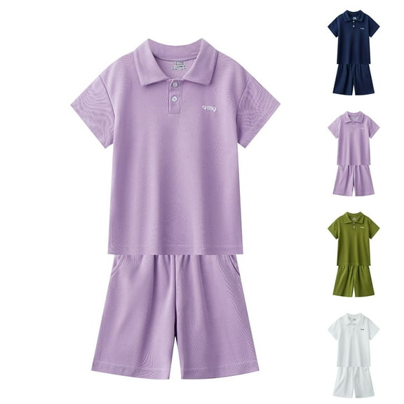 DAETIROS Kids Outfit Sets-Fashion Soft Casual Cotton Button Down Hawaiian Shirt and Shorts Kids Summer Clothes Navy Size 4-15