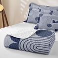 thumbnail image 4 of Castle Fairy Mid Century Curved Line Graphic Twin Quilt Set 2 Pieces,Geometric Semi-Circle Square Twin Coverlet Set,Pale Slate Navy,1 Bedspread and 1 Pillowcase, 4 of 7