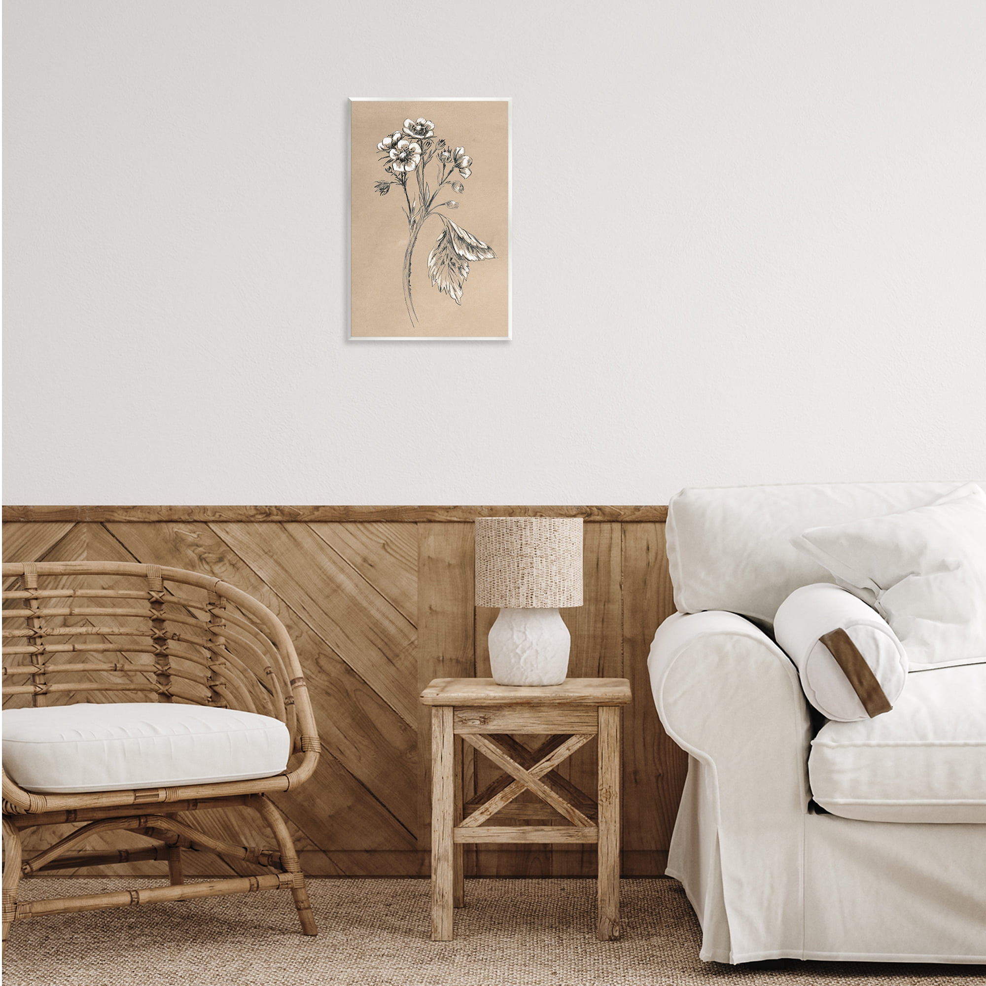 Stupell Industries Flower Sprig Sketch Botanical & Floral Drawing Unframed Art Print Wall Art, 13 x 19