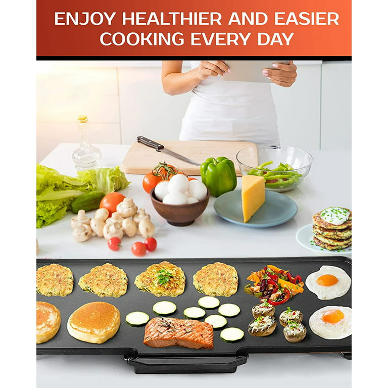  EGGKITPO 14 Inch Electric Griddle, Non-Stick Flat Top