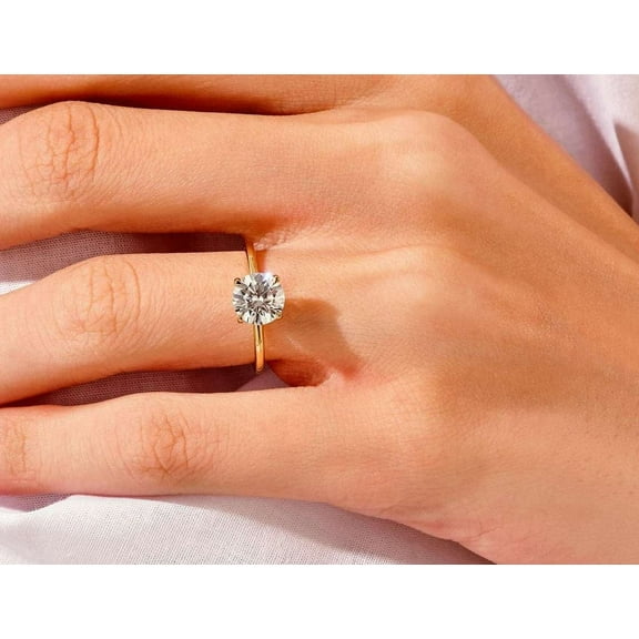 vylahjewellery Solitaire 14K Yellow Gold 2 Set Anniversary Ring 2 CT Round Cut Moissanite Diamond Ring Gift for Women
