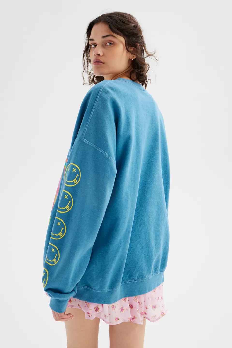Urban Outfitters Women's X Nirvana Smiley Face Overdyed Crew Neck Sweatshirt  (Small/Medium, Turquoise) - Walmart.com
