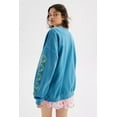 thumbnail image 3 of Urban Outfitters Women's X Nirvana Smiley Face Overdyed Crew Neck Sweatshirt (Large/X-Large, Turquoise), 3 of 6