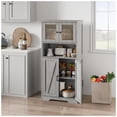 thumbnail image 3 of Gray de madera almacenamiento gabinete: freestanding cupboard con glass doors & adjustable estantes para kitchen, pantry & sala de estar, 3 of 8