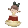 thumbnail image 2 of Figura de niña adorable con bandeja de almacenamiento, escultura, llavero, adorno, joyería y manualidades. Corbata de moño, 2 of 9