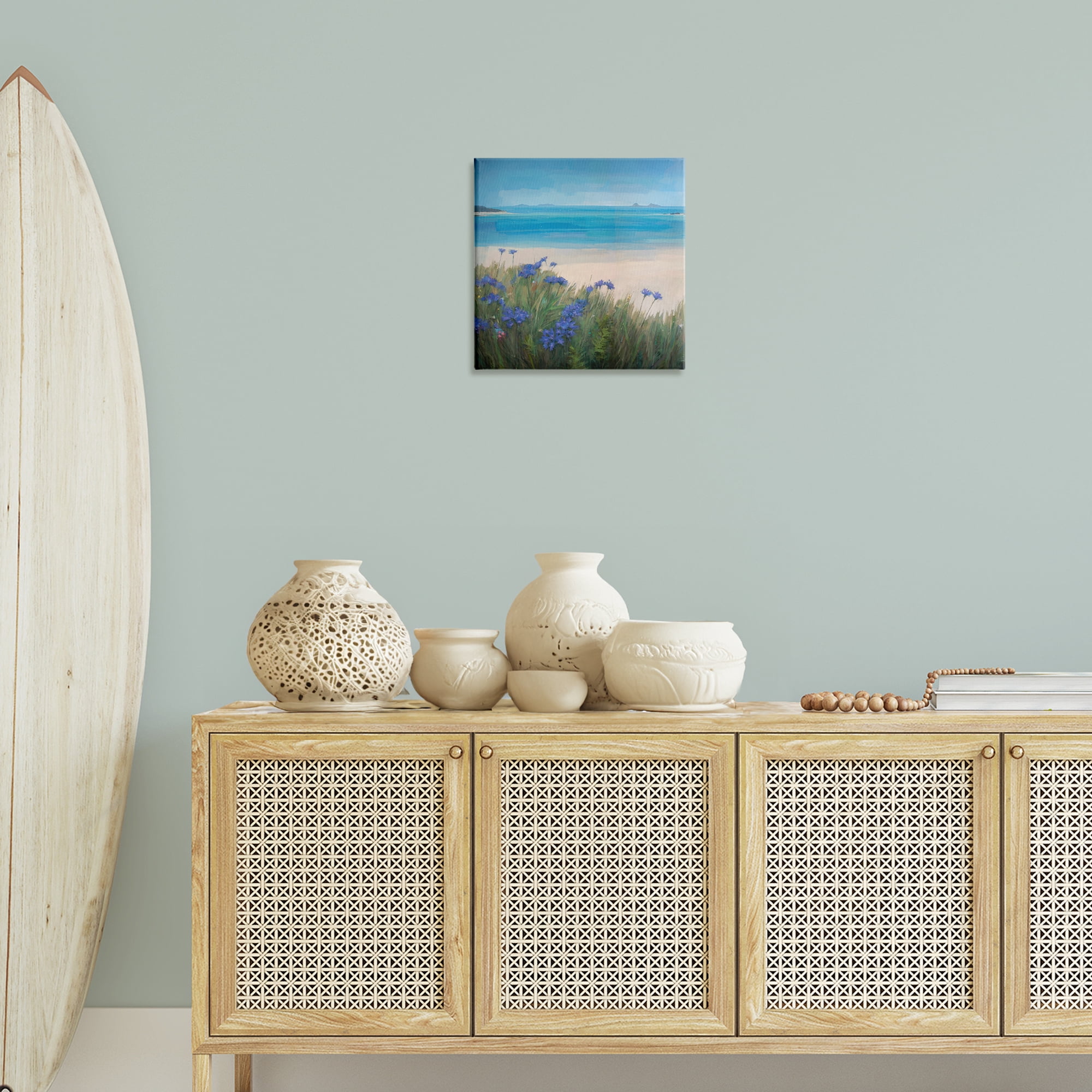 Stupell Industries Seaside Bluebell Flowers Landscape & Nature Painting Wrapped Canvas Art Print Wall Art, 17 x 17