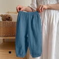 thumbnail image 4 of Gubotare Baby Long Bloomers Baby Summer Cotton Linen Pants Toddler Boys Girls Cute Striped Pants Elastic Waisted Casual Beach Long Trousers 4T 5T (Dark Blue,4-5 Years), 4 of 8