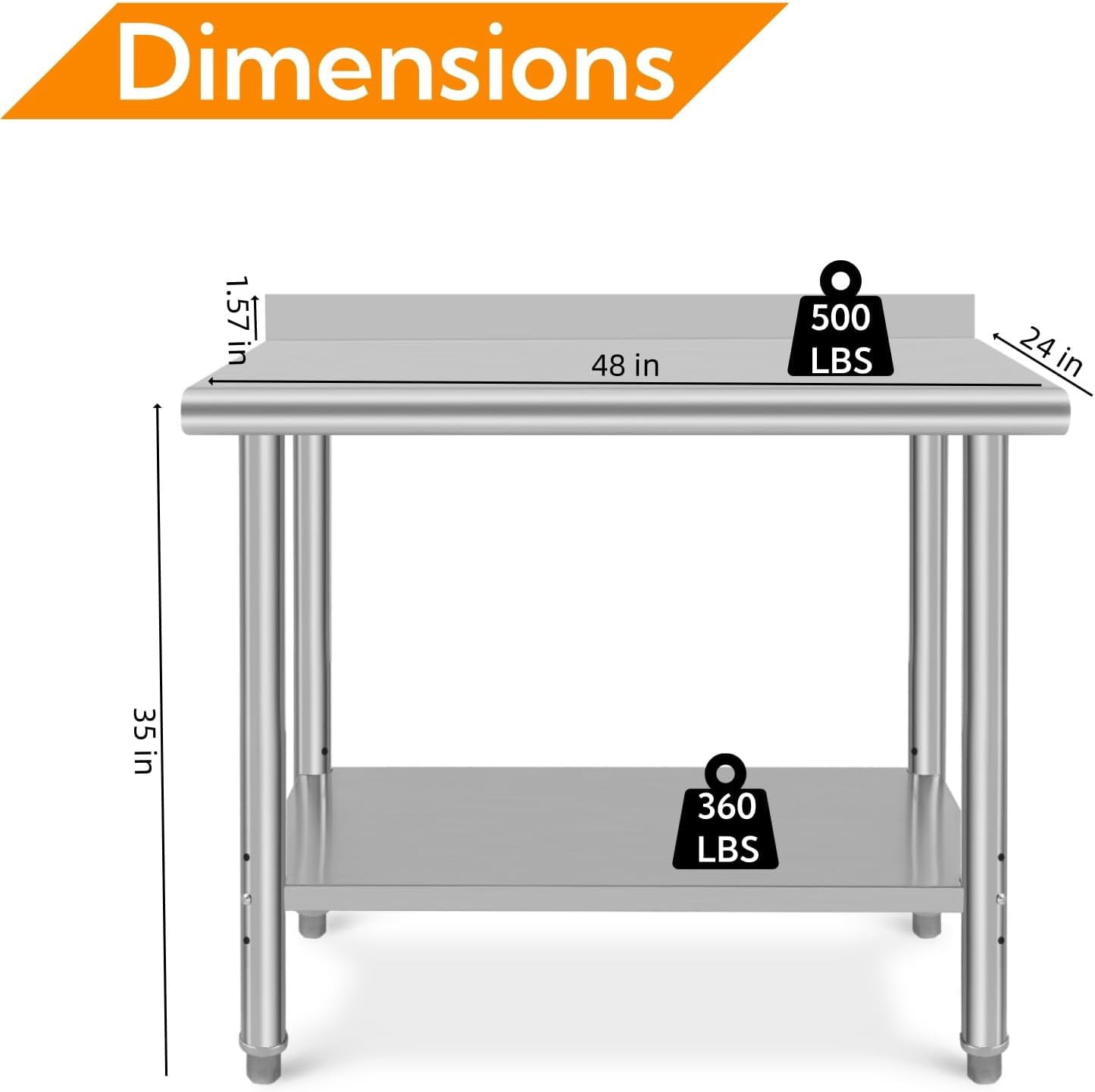 OUTGOODS Stainless Steel Work Table, NSF Commercial Grade, Adjustable Shelf, Silver