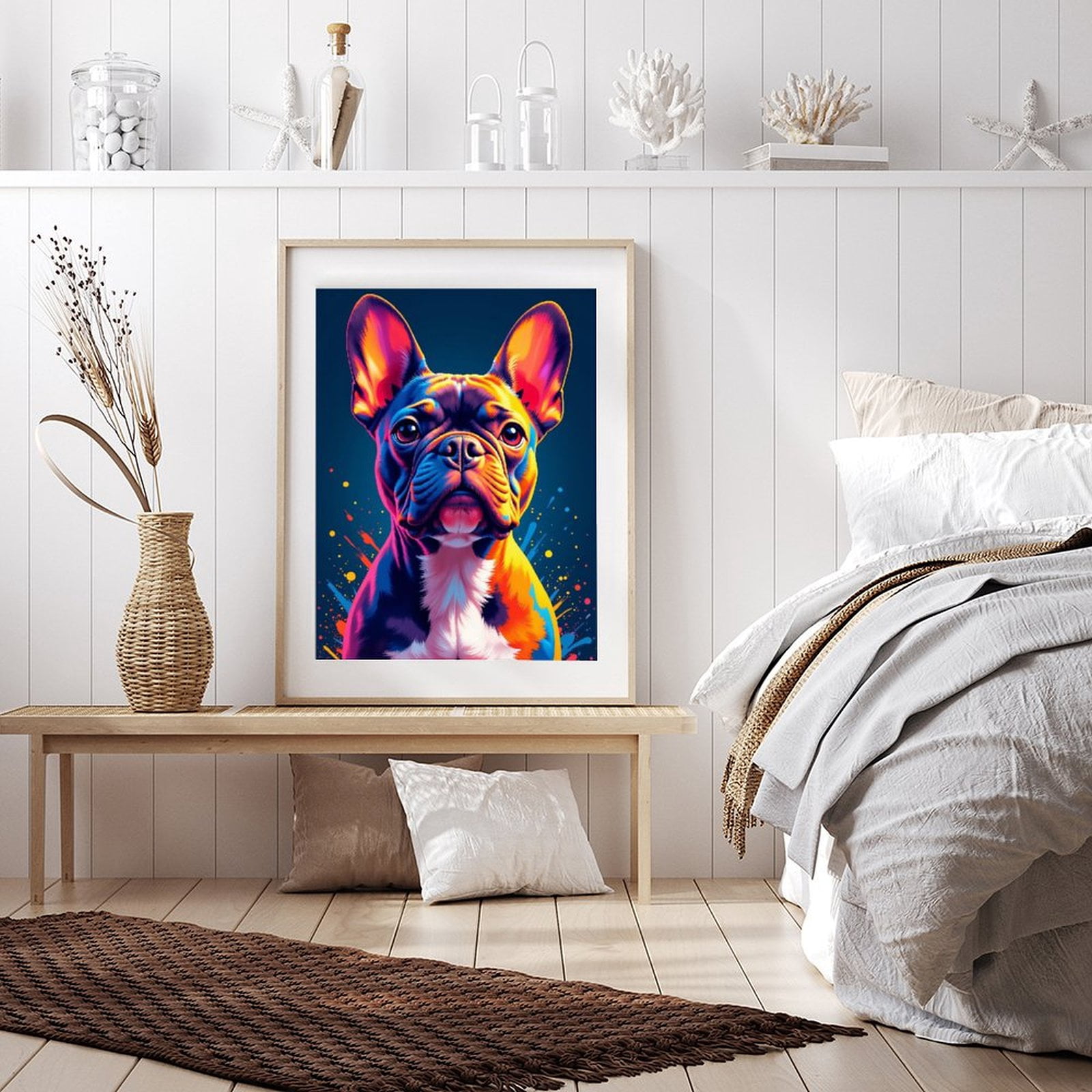 Diamond Art Kit for Adults, Colorful French Bulldog Portrait Diamond Painting for Adults Beginners, DIY Diamond Art Painting Kits, 5D Diamond Painting Crafts for Home Decor 12x16 Frameless