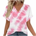 thumbnail image 2 of Womens V-Neck Short Sleeve Casual Relaxed Fit Blouse with Pink White Tie-Dye Gradient Print - Chic for Beach Cover-Up & Festival Styles, 2 of 6