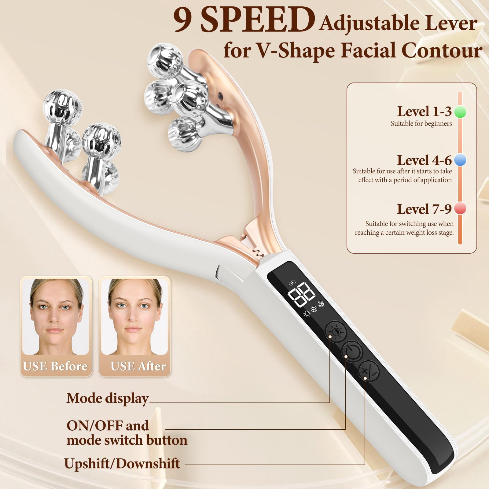 NexTone Face Massager Tool with Red Light, Face Sculpting Tool & Facial Roller for Women, Rechargeable Jawline Shaper and Neck Massager,