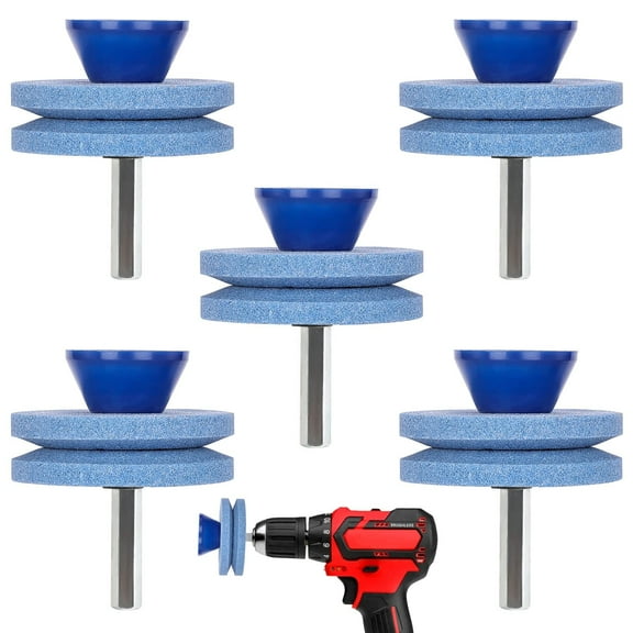 Universal Type Lawn Mower Blade Sharpener for Any Electric Drill/Hand Drill, 5 Pack Double Layer Corundum Mower Blade Sharpener with Double Layer Grinding Stone