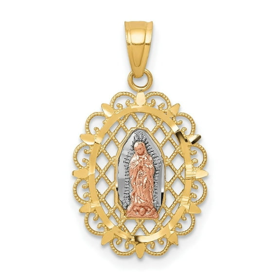 10k Two-Tone Gold Our Lady of Guadalupe Pendant Necklace for Women, Catholic Religious Jewelry with Virgin Mary Image and Marian Devotion Style