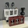 thumbnail image 1 of Sentmoon Knife Block Wooden Utensil Caddy with 3 Compartments forks Spoons Knives Organizer with Clear Window Handle Countertop Cutlery Storage Box for Kitchen Dining Room Part, 1 of 9