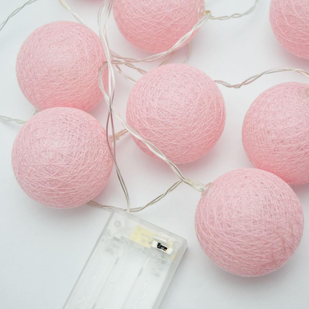 MoonBright 10 LED Pink Round Texture Cotton Ball String Light, 5.5 FT