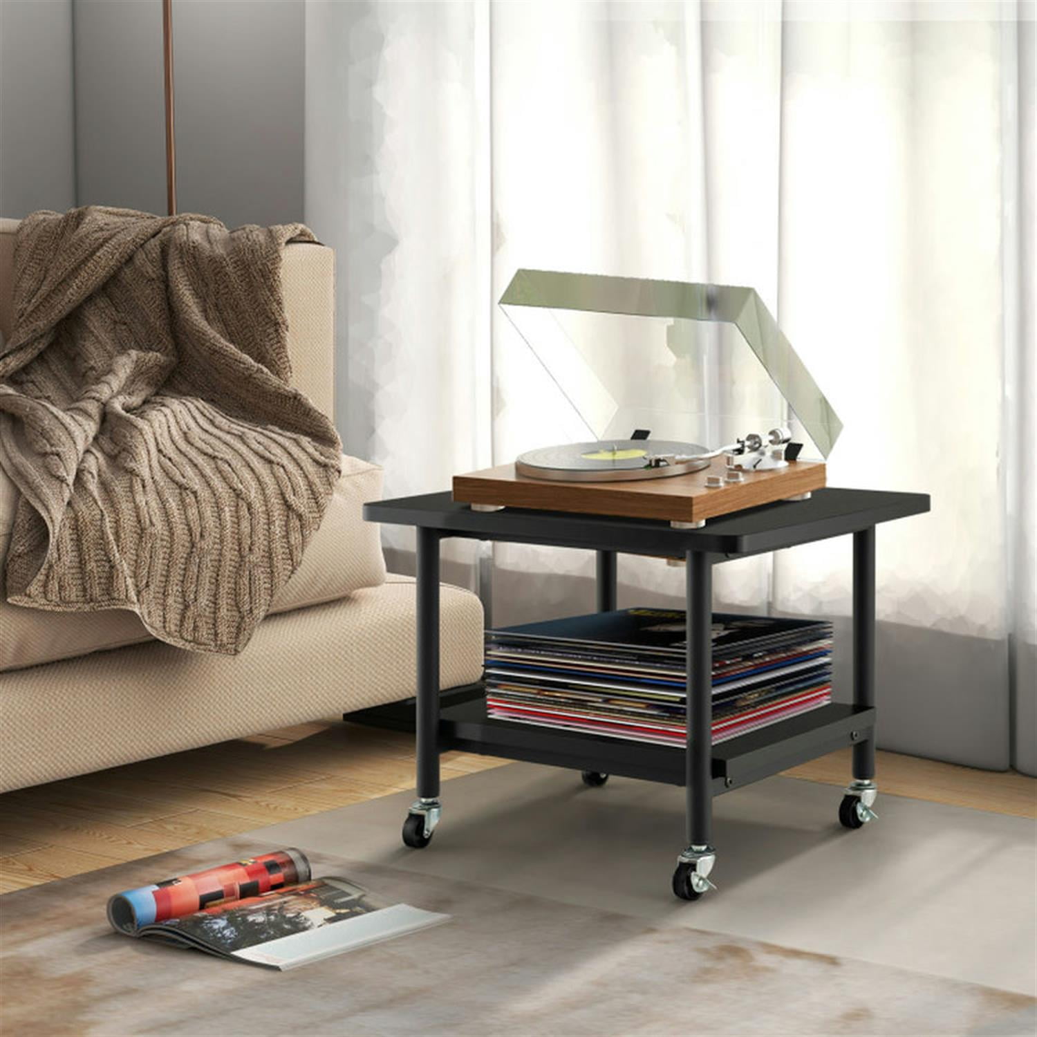 Demi Bonn Under Desk Printer Stand with 4 Wheels and Locking Mechanism, Laptop Workstation for Laptops, Books, Tablets, and Art, Black