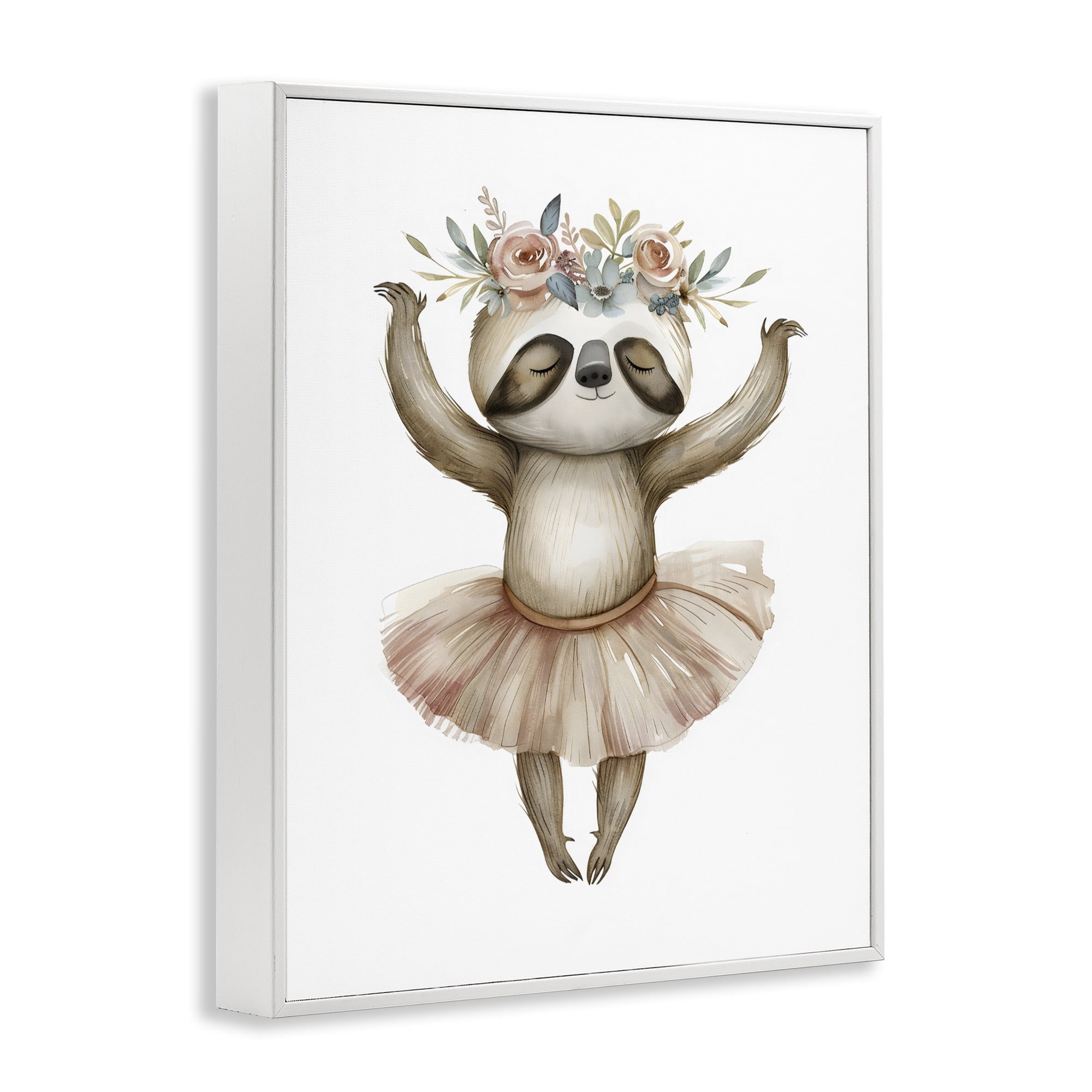 Stupell Industries Dreamy Sloth Ballet with Flowers White Framed Giclee Art, design by LSR Design Studio