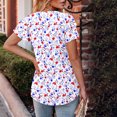 thumbnail image 6 of JTZGDY Ruffled Double Layer Short Sleeve V Neck Ruched Pleated Tunic Blouse for Women Loose Fit Boho Floral Print Dressy Casual Graphic Basic Tees Shirt Tops Purple#01 S, 6 of 8