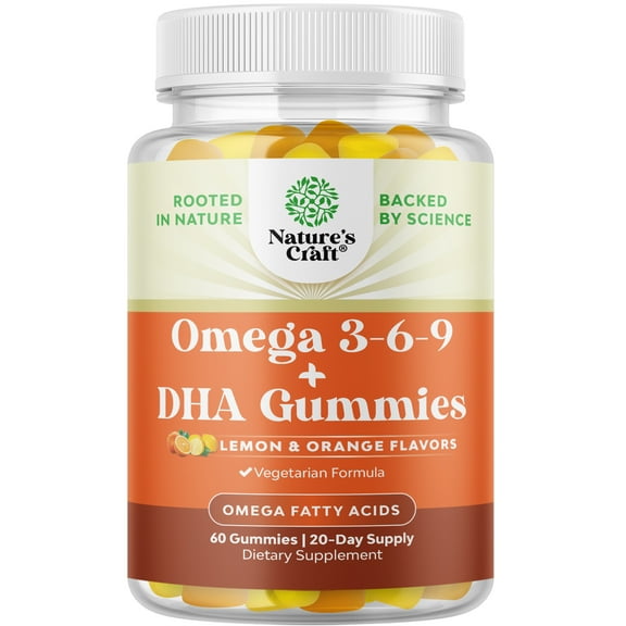 Omega 3 Gummies for Adults - Vegetarian Omega 3 6 9 DHA Gummies for Brain Bone and Heart Health and Joint Support - Burpless Halal Fish Free Plant Based Omega 3 Supplement for Men and Women