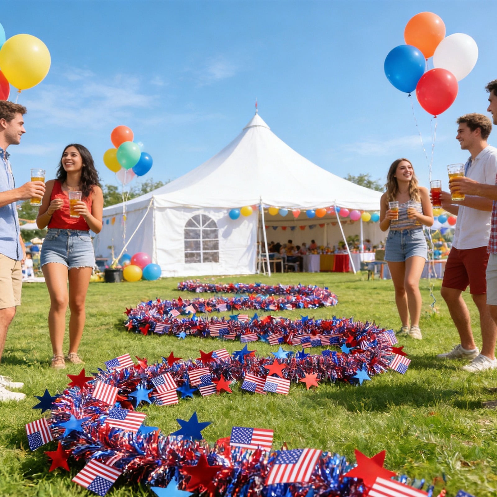 Seyotauo Americans Independence Day Party Decorations, Patriotic Red White Blue Ribbon with Star Discs for 4th of July Parade, Home, Window, Door, Courtyard Celebration