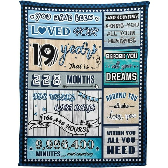 19 Year Old Boy Birthday Gift, Super Soft and Warm Happy Birthday Blanket, Digital Heartwarming Sentences Creative Design Ideal Gifts for 19th, 50"x60"