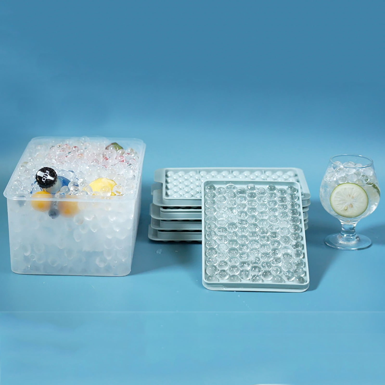 4-Pack Mini Round Ice Cube Trays with Storage Bin & Scoop, Small Ice Ball Maker for Chilled Drinks, Coffee and