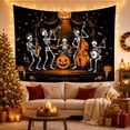 thumbnail image 3 of Skeleton Jazz Band on Black Stage with Pumpkins, Moody Gothic Style for Skeleton Decor Fans, Spooky Wall Decor Halloween Gift, Tapestry Wall Hanging for Bedroom and Dorm, 3 of 7