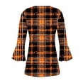thumbnail image 5 of QQAMB Tunic Tops for Women V-Neck Button 3/4 Sleeve Plaid Printed Loose Dressy Blouse T-Shirts Orange S, 5 of 5