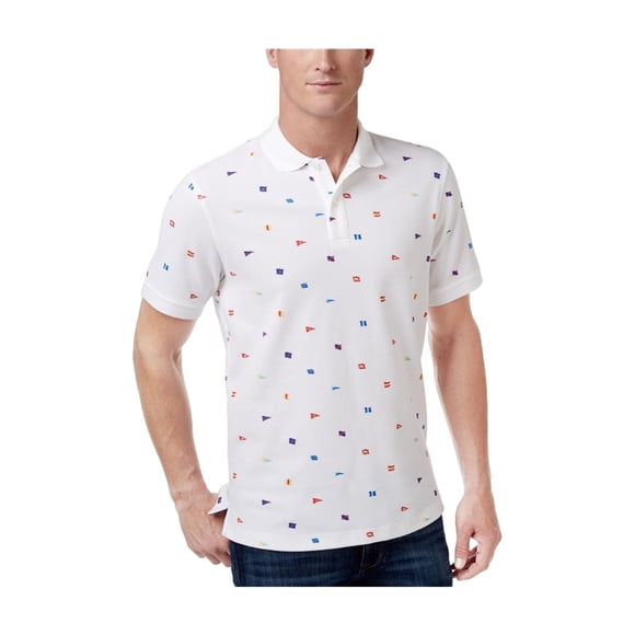 Club Room Mens Flag Print Performance Polo Shirt, White, Medium