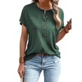 thumbnail image 2 of Womens Short Sleeve Henley Tops V Neck Dressy Casual Loose Fit Shirts Green M, 2 of 6