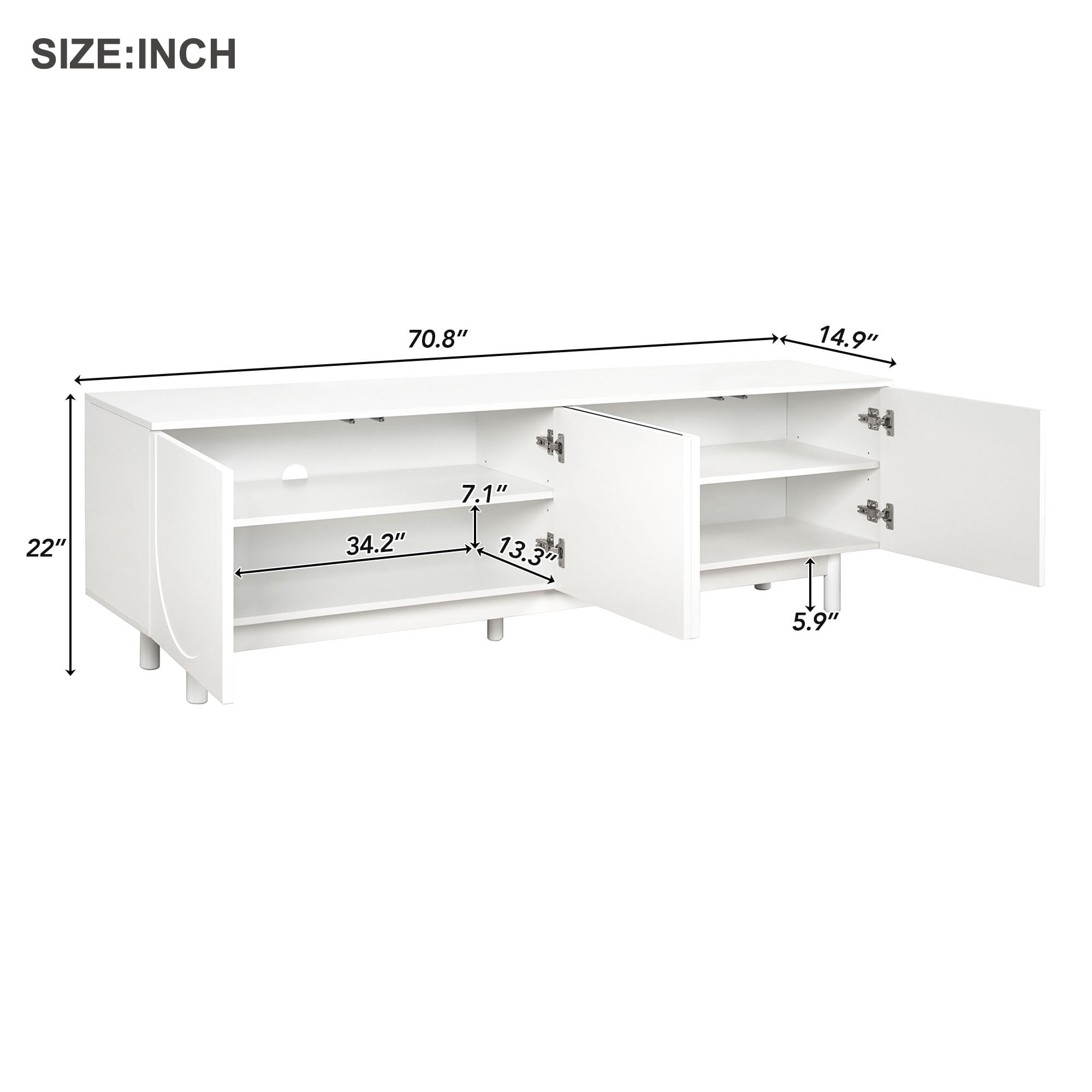 Euroco Modern Arched Door TV Stand with Adjustable Shelves and Cable Management – Media Console with Solid Wood Legs