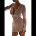 thumbnail image 1 of Vestido Mini de Transparente de Dos Piezas con Escote en V, Larga y Espalda Descubierta, Fruncido y Ajustado para Mujer. Rosa L, 1 of 7