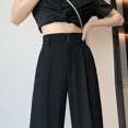 thumbnail image 4 of Pantalones holgados de cintura alta de color liso para mujer, pantalón informal de verano de Seúl, pierna ancha, elegante, para oficina, 2025, 4 of 5