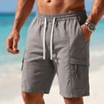 thumbnail image 2 of Npasoilc Cargo Shorts for Men Solid Color Elastic Waist Drawstring Knee Length Short Pants Fitness Training Shorts with Multi-Pocket, 2 of 5