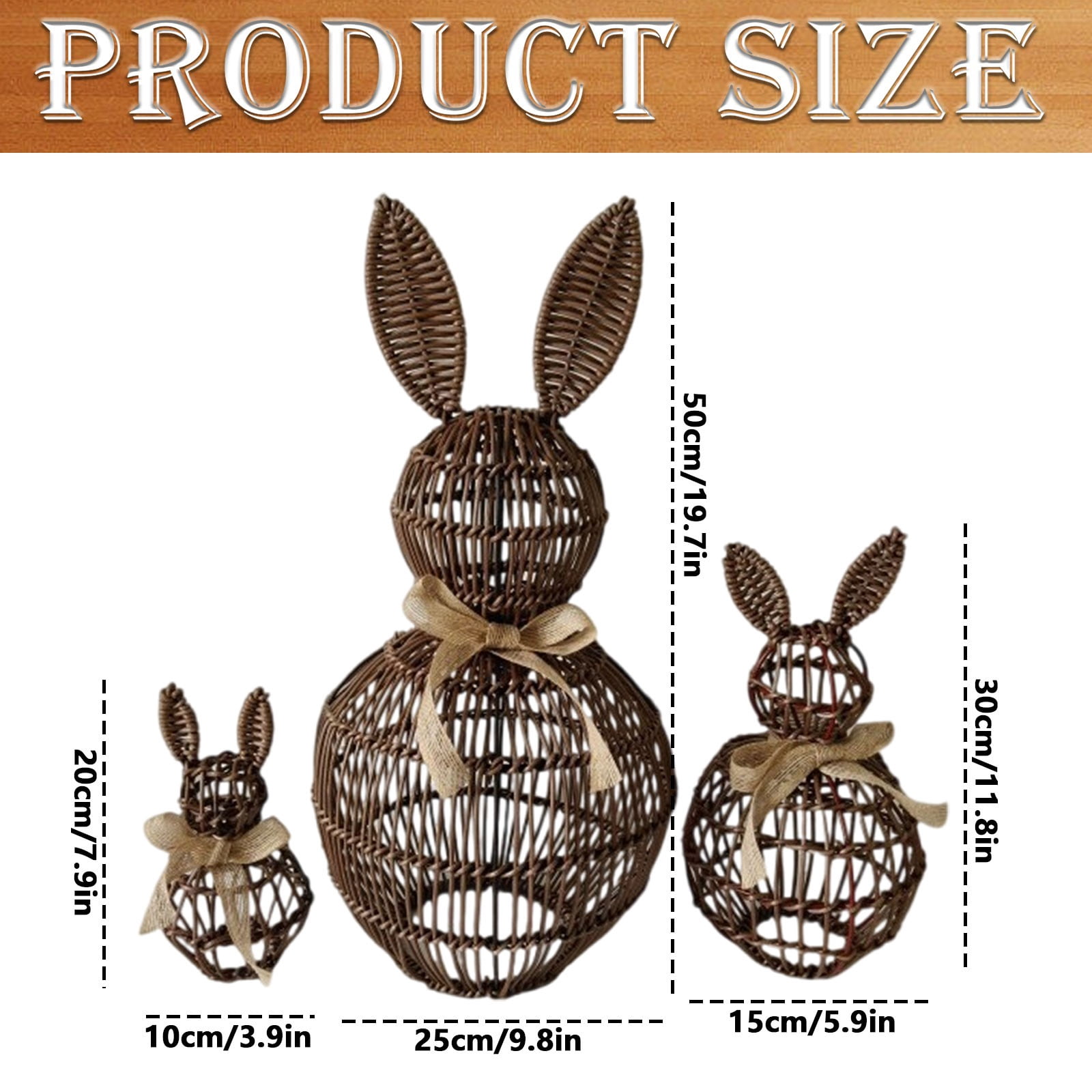 ERTZAE Easter Bunny Decor,Spring Rabbit Decor,Table Rabbit Decor,Artificial Wicker Bunny,Spring Tiered Tray Decor,Small Brown Handwoven Rattan Bunny Basket 8Inch,Rustic Easter Tabletop Ornament