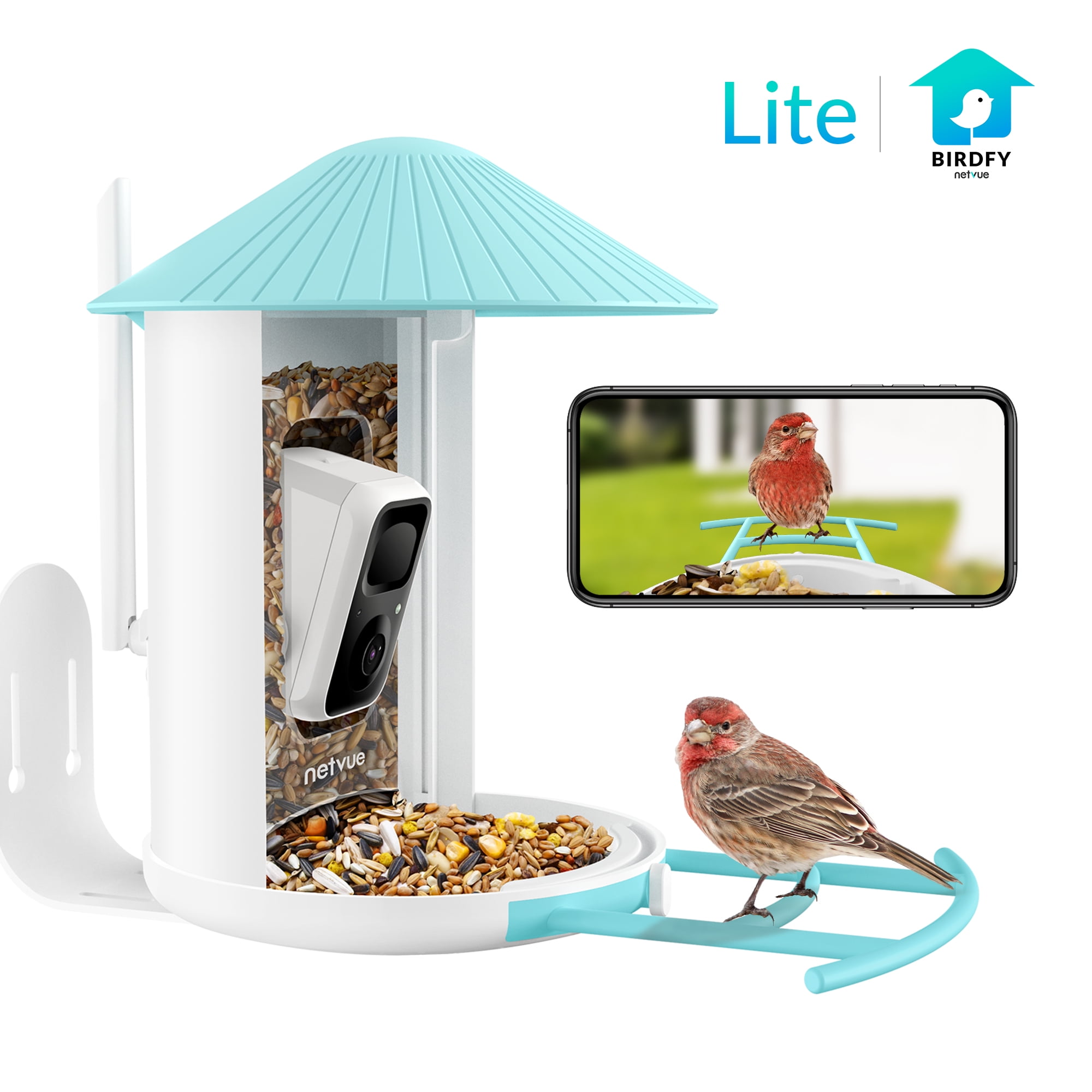 Smart Bird Feeder with Camera, Bird Watching Camera for Backyard Birding, Capture Images/Videos/Motion Detection with APP Notification AI Recognition for Bird Lover, Gift Ideas for Dads (Birdfy Lite)