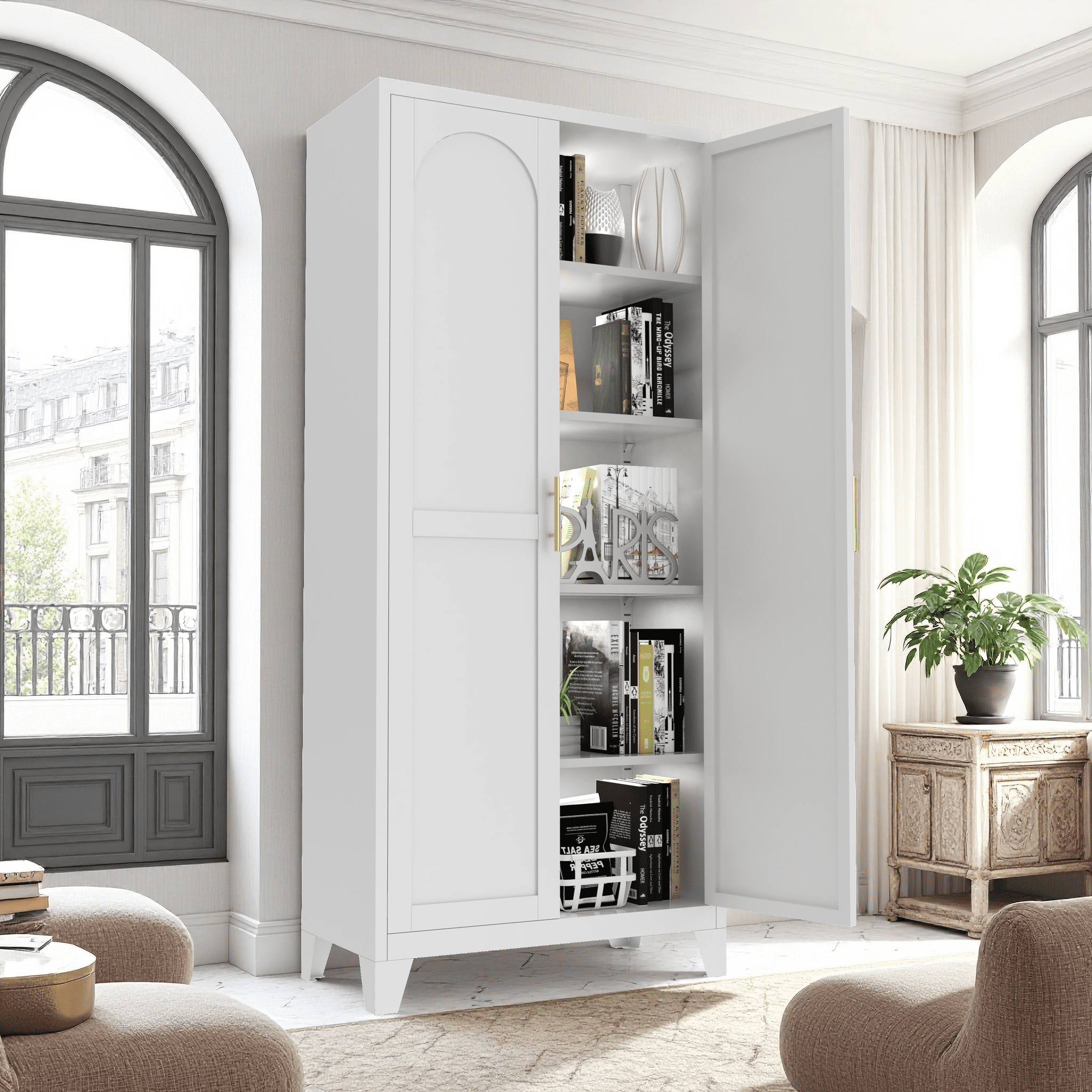 White Steel Storage Cabinet - 70.87 in H x 31.5 in W for Living Room